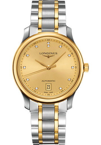Longines Master Collection Watch - 38.5 mm Steel And Yellow Gold Cap 200 Case - Gilt Diamond Dial - Bracelet