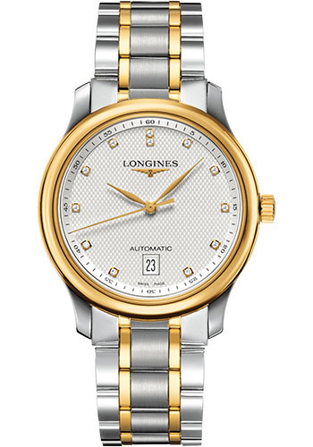 Longines Master Collection Watch - 38.5 mm Steel And Yellow Gold Cap 200 Case - Silver Barleycorn Diamond Dial - Bracelet