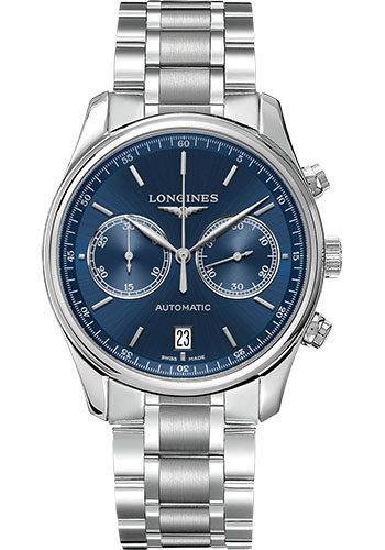 Longines Master Collection Chronograph Small Seconds Watch - 40 mm Steel Case - Blue Dial - Bracelet
