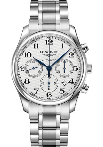 Longines Master Collection Chronograph Small Seconds Watch - 42 mm Steel Case - Silver Barleycorn Arabic Dial - Bracelet