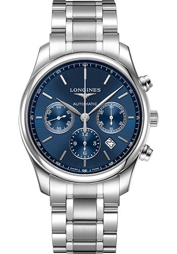 Longines Master Collection Chronograph Small Seconds Watch - 42 mm Steel Case - Blue Dial - Bracelet