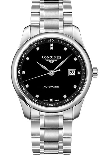 Longines Master Collection Watch - 40 mm Steel Case - Black Diamond Dial - Bracelet