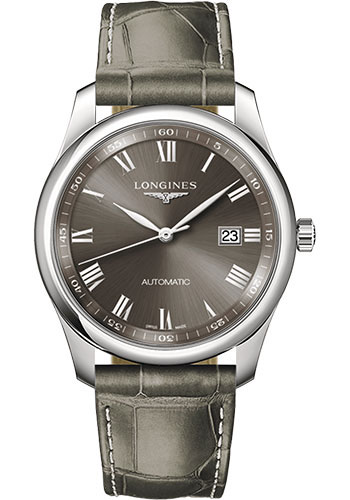 Longines Master Collection Watch - 40 mm Steel Case - Grey Roman Dial - Grey Alligator Strap