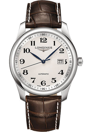 Longines Master Collection Watch - 40 mm Steel Case - Silver Barleycorn Arabic Dial - Brown Alligator Strap