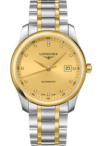 Longines Master Collection Watch - 40 mm Steel And Yellow Gold Cap 200 Case - Gilt Diamond Dial - Bracelet