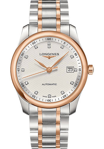 Longines Master Collection Watch - 40 mm Steel And Pink Gold Cap 200 Case - Silver Barleycorn Diamond Dial - Bracelet