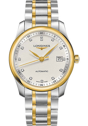 Longines Master Collection Watch - 40 mm Steel And Yellow Gold Cap 200 Case - Silver Barleycorn Diamond Dial - Bracelet