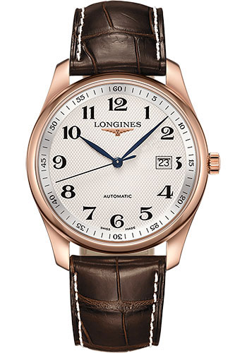 Longines Master Collection Watch - 40 mm Pink Gold Case - Silver Barleycorn Arabic Dial - Brown Alligator Strap