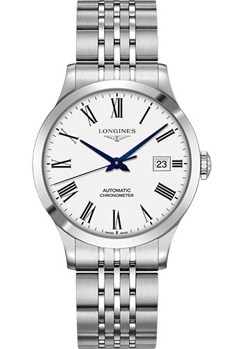Longines Record collection Watch - 38.5 mm Steel Case - White Roman Dial - Bracelet
