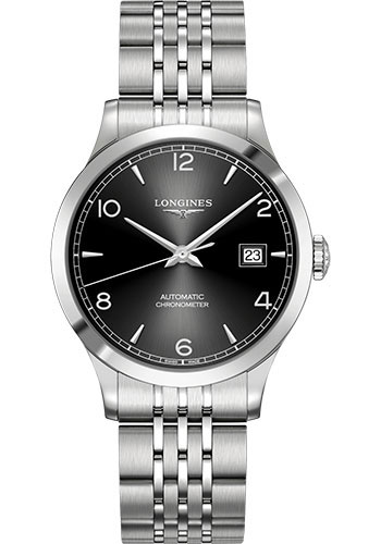 Longines Record collection Watch - 38.5 mm Steel Case - Black Arabic Dial - Bracelet