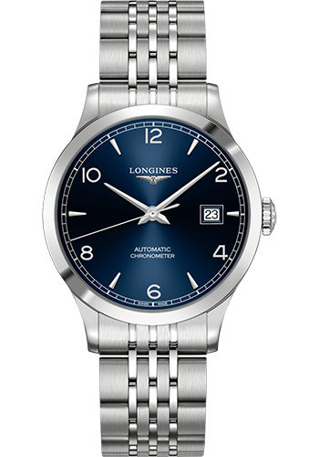 Longines Record collection Watch - 38.5 mm Steel Case - Blue Arabic Dial - Bracelet