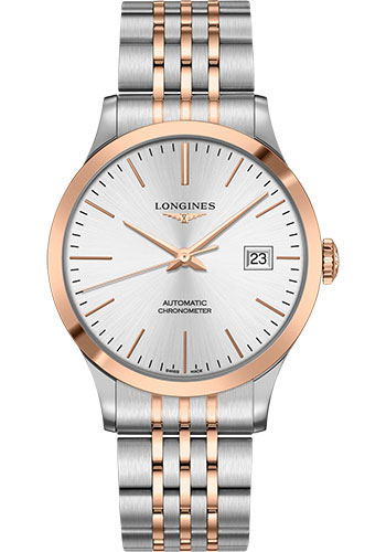 Longines Record collection Watch - 40 mm Steel And 18K Pink Gold Cap 200 Case - Silver Dial - Bracelet
