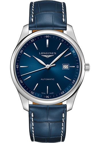 Longines Master Collection Watch - 42 mm Steel Case - Blue Dial - Blue Alligator Strap