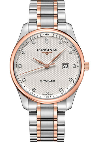 Longines Master Collection Watch - 42 mm Steel And Pink Gold Cap 200 Case - Silver Barleycorn Diamond Dial - Bracelet