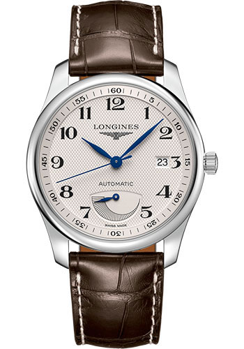 Longines Master Collection Power Reserve Watch - 40 mm Steel Case - Silver Barleycorn Arabic Dial - Brown Alligator Strap