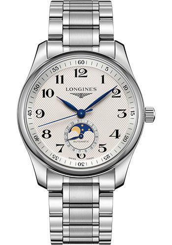 Longines Master Collection Moon Phase Watch - 40 mm Steel Case - Silver Barleycorn Arabic Dial - Bracelet