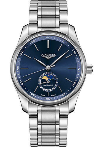 Longines Master Collection Moon Phase Watch - 40 mm Steel Case - Blue Dial - Bracelet