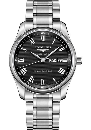 Longines Master Collection Annual Calendar Watch - 40 mm Steel Case - Black Barleycorn Roman Dial - Bracelet