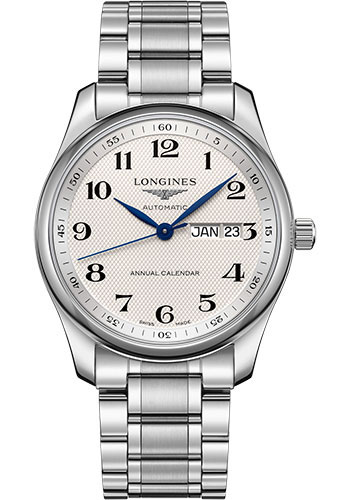 Longines Master Collection Annual Calendar Watch - 40 mm Steel Case - Silver Barleycorn Arabic Dial - Bracelet