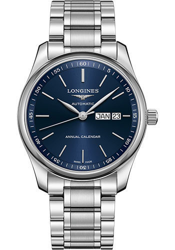 Longines Master Collection Annual Calendar Watch - 40 mm Steel Case - Blue Dial - Bracelet