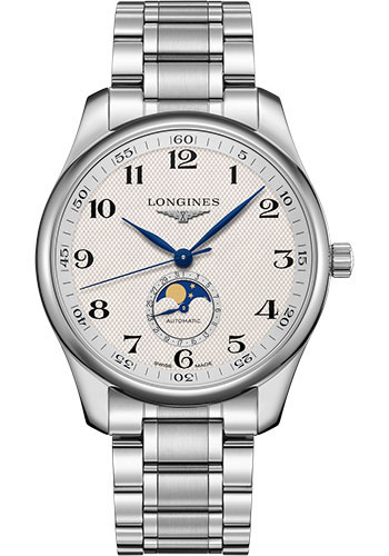 Longines Master Collection Moon Phase Watch - 42 mm Steel Case - Silver Barleycorn Arabic Dial - Bracelet