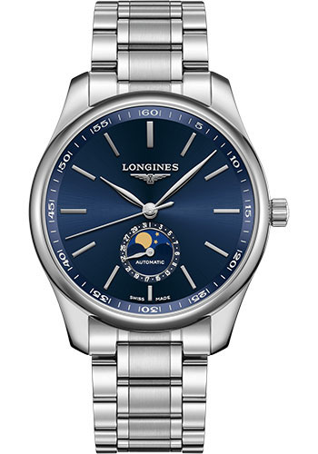 Longines Master Collection Moon Phase Watch - 42 mm Steel Case - Blue Dial - Bracelet