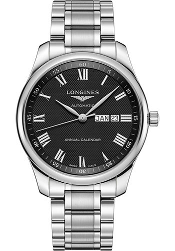 Longines Master Collection Annual Calendar Watch - 42 mm Steel Case - Black Barleycorn Roman Dial - Bracelet