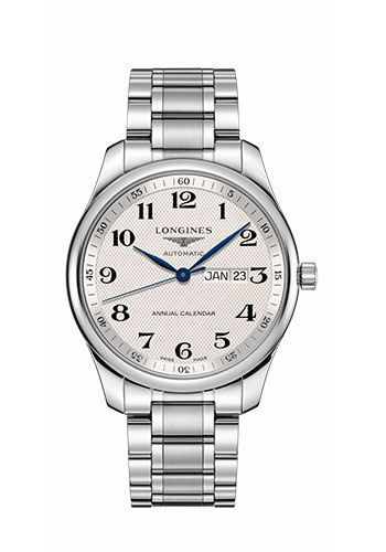 Longines Master Collection Annual Calendar Watch - 42 mm Steel Case - Silver Barleycorn Arabic Dial - Bracelet