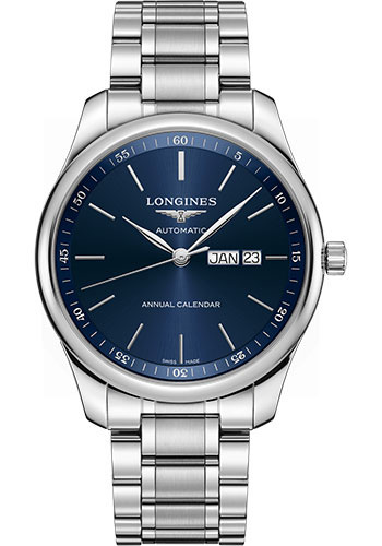 Longines Master Collection Annual Calendar Watch - 42 mm Steel Case - Blue Dial - Bracelet