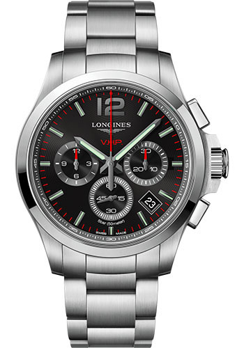 Longines Conquest V.H.P. Watch - 42 mm Steel Case - Black Carved Arabic Dial - Bracelet