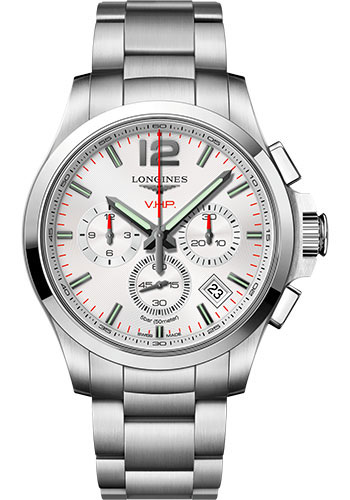 Longines Conquest V.H.P. Watch - 42 mm Steel Case - Silver Carved Arabic Dial - Bracelet