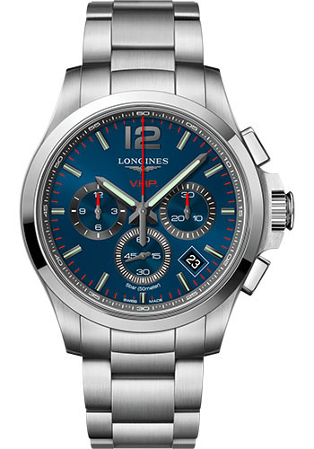 Longines Conquest V.H.P. Watch - 42 mm Steel Case - Blue Carved Arabic Dial - Bracelet