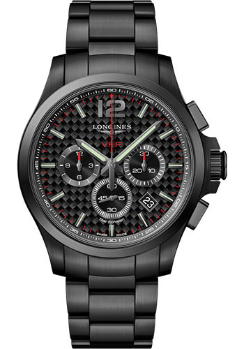 Longines Conquest V.H.P. Watch - 44 mm Black PVD Case - Black Carbon Arabic Dial - Bracelet
