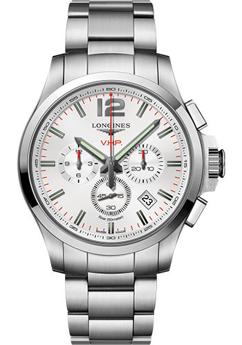 Longines Conquest V.H.P. Watch - 44 mm Steel Case - Silver Carved Arabic Dial - Bracelet