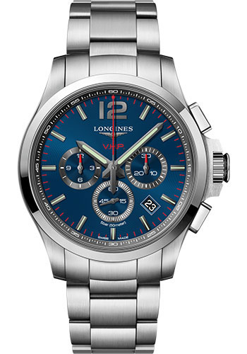Longines Conquest V.H.P. Watch - 44 mm Steel Case - Blue Carved Arabic Dial - Bracelet