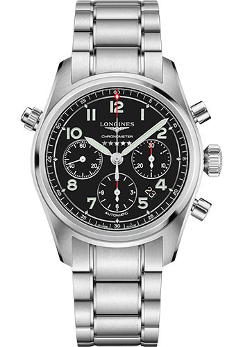 Longines Spirit Chronograph Automatic Watch - 42 mm Steel Case - Black Arabic Dial - Bracelet