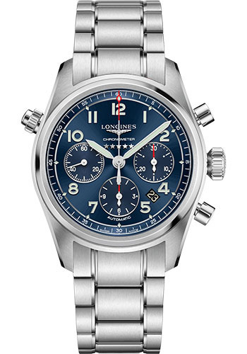 Longines Spirit Chronograph Automatic Watch - 42 mm Steel Case - Blue Arabic Dial - Bracelet