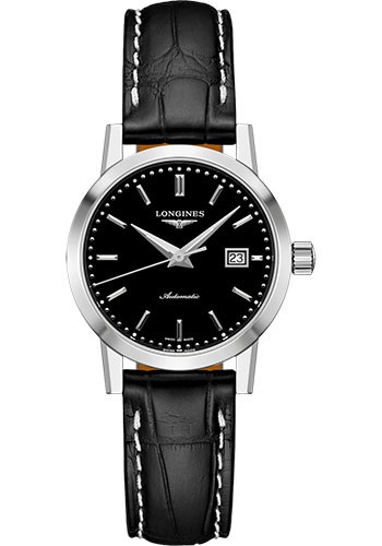 Longines 1832 Watch - 30 mm Steel Case - Black Dial - Black Alligator Strap
