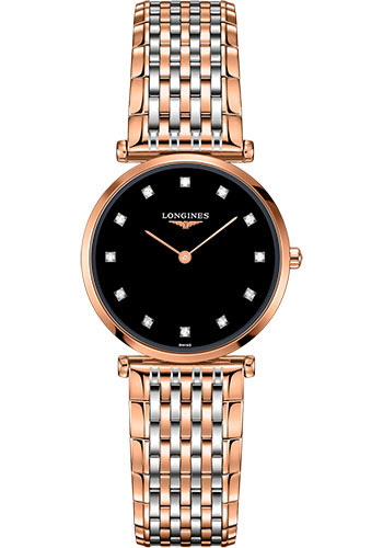 Longines La Grande Classique de Longines Quartz Watch - 29 mm Red PVD Case - Black Diamond Dial - Steel And Red PVD Bracelet