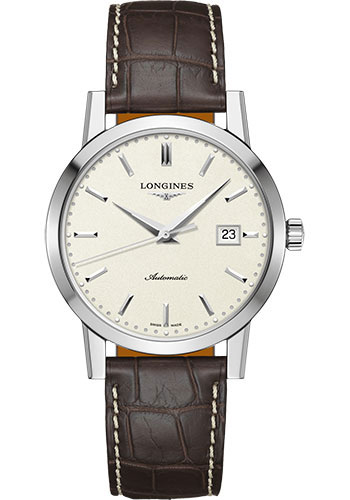 Longines 1832 Watch - 40 mm Steel Case - Beige Dial - Brown Alligator Strap