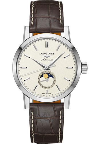 Longines 1832 Moon Phase Watch - 40 mm Steel Case - Beige Dial - Brown Alligator Strap