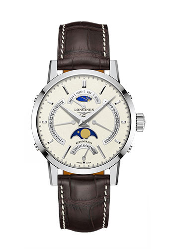 Longines 1832 Small Seconds Watch - 42 mm Steel Case - Beige Dial - Brown Alligator Strap