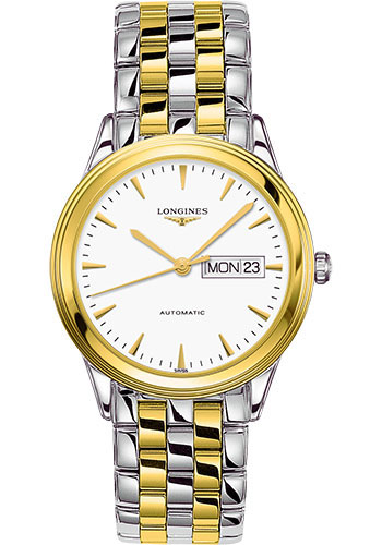 Longines Flagship Day Date Watch - 38.5 mm Steel And Yellow PVD Case - White Dial - Bracelet