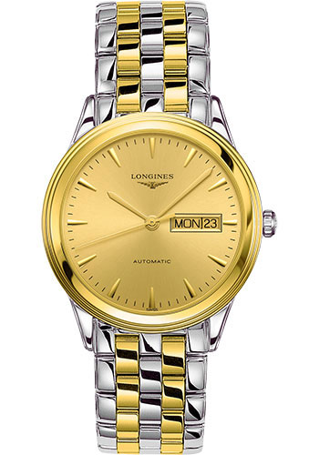 Longines Flagship Day Date Watch - 38.5 mm Steel And Yellow PVD Case - Gilt Dial - Bracelet