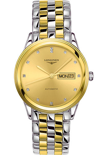 Longines Flagship Day Date Watch - 38.5 mm Steel And Yellow PVD Case - Gilt Diamond Dial - Bracelet