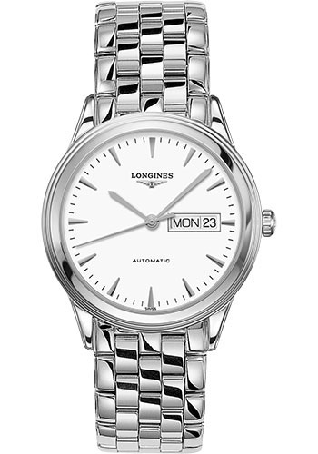 Longines Flagship Day Date Watch - 38.5 mm Steel Case - White Dial - Bracelet