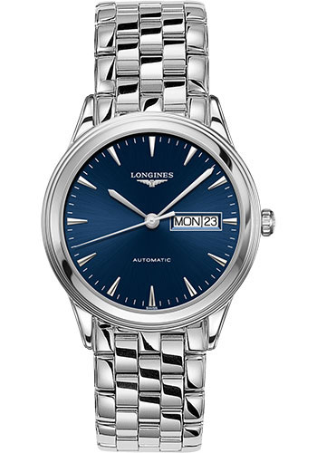 Longines Flagship Day Date Watch - 38.5 mm Steel Case - Blue Dial - Bracelet