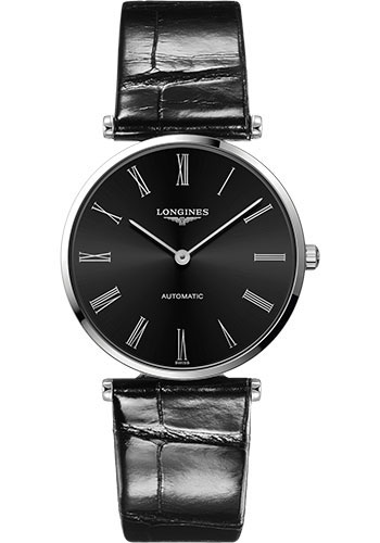 Longines La Grande Classique de Longines Automatic Watch - 36 mm Steel Case - Black Roman Dial - Alligator Strap