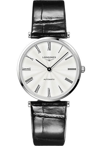 Longines La Grande Classique de Longines Automatic Watch - 36 mm Steel Case - Silver Flinqué Roman Dial - Alligator Strap