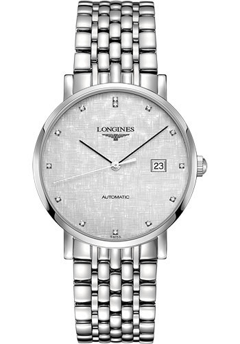 Longines Elegant Collection Watch - 39 mm Steel Case - Striped Silver Diamond Dial - Bracelet